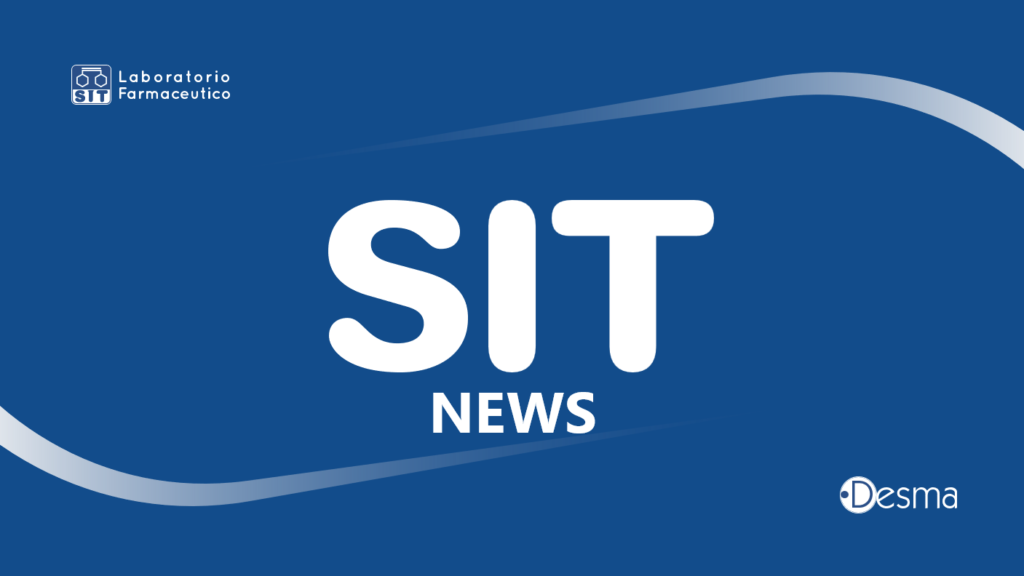 Copertina SIT News, sfondo blu, logo SIT Laboratorio Farmaceutico in alto a sinistra, logo Desma in basso a destra, con scritta SIT News grande centrale.