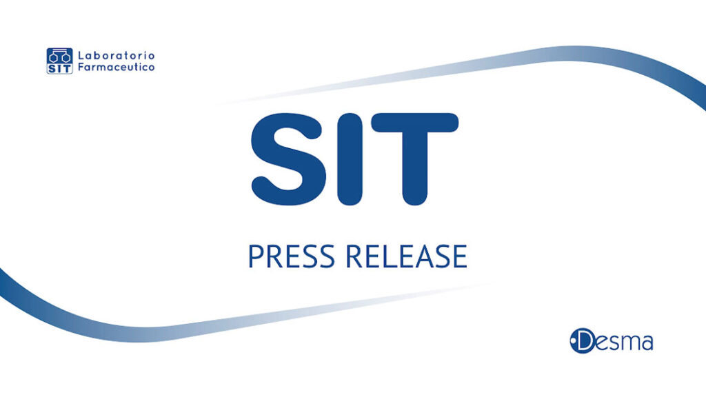 Portada de un comunicado de prensa del grupo SIT, en la que aparecen los logotipos de SIT Laboratorio Farmacéutico y Desma, con la leyenda en el centro: SIT Press Release.