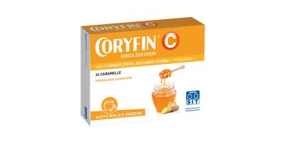 package of 24 candy Coryfin C sugar free, with the taste of Honey and Ginger